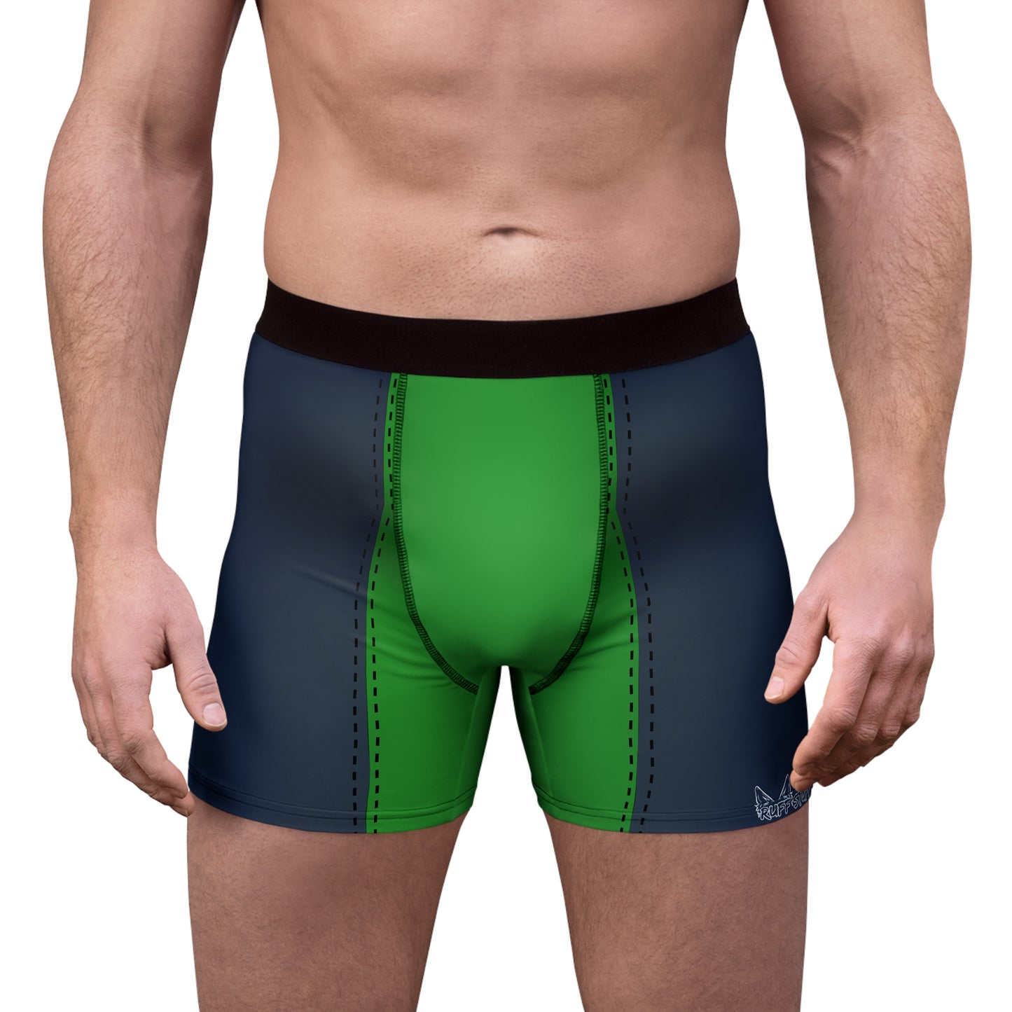 Green Pup Play Boxer Briefs — Black & Green All-Over Print